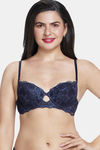 Amante Padded Wired Demi Coverage Lace Bra - Evening Blue — thumbnail 1
